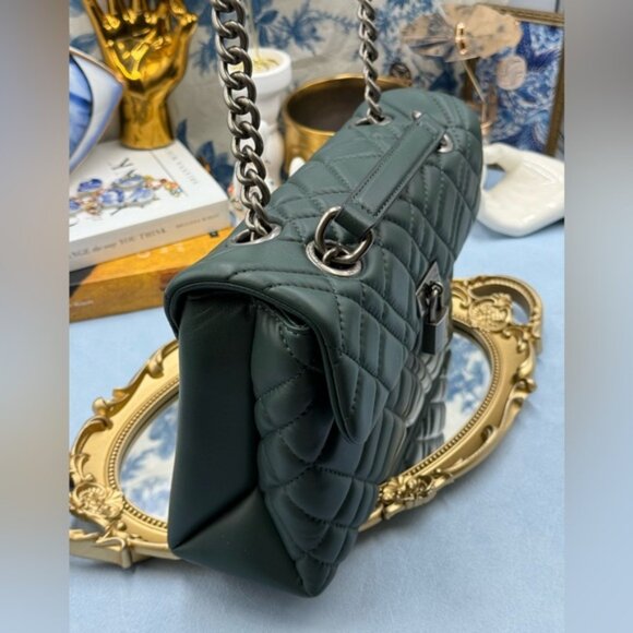 🆕 KURT GEIGER LONDON 🧿 NWOT Brixton Lock Quilted Leather Shoulder Bag, Green - Picture 5 of 16